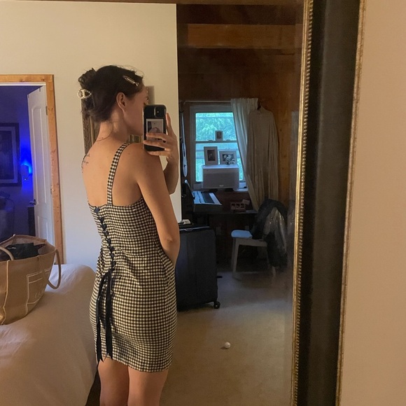 Checkered Dress with Lace-Up Detail - Picture 5 of 5